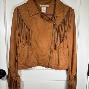 Flying Tomato Brown Suede Fringe Moto Jacket